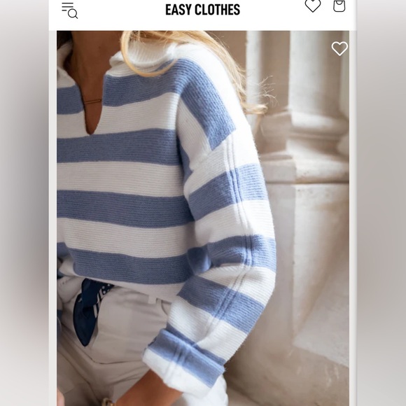 Easy Clothes Blue And Ecru Conor Stripe Sweater - Picture 5 of 5